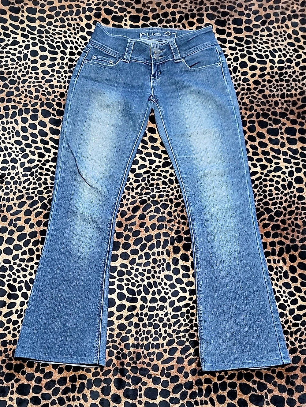Rue 21 Flare Jeans with Back Pocket Sequence Detail in Blue Size 1/2